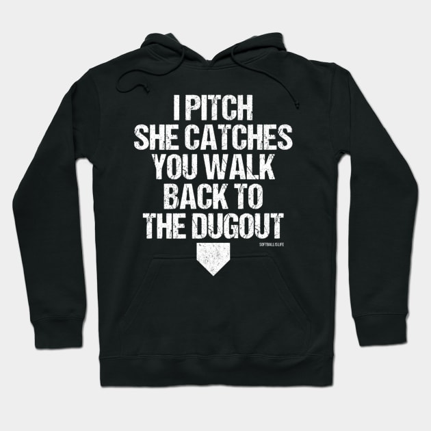 Catches Softball Pitcher Catcher Baseball Player Hoodie by Sloane GalaxyLinesSpace